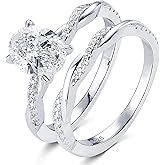 EONFUN 2ct Moissanite Engagement Rings for Women Oval Cut Bridal Ring Set 925 Sterling Silver Wedding Band Twisting Infinity Pave Sets