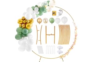 6.5FT Gold Round Backdrop Stand, Xhakchik Wedding Arch with Balloon Set, Upgraded Metal Balloon Arch Stand, Circle Backdrop Stand for Party Anniversary Bridal Christmas Baby Shower Decoration