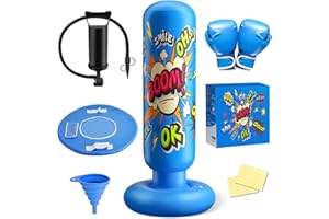 NOCNPSW Punching Bag for Kids, 5-in-1 Boxing Set for Kids 3-12 as Christmas, Birthday Gifts, 63" Inflatable Punching Bag with Boxing Gloves, Practice Karate, Taekwondo