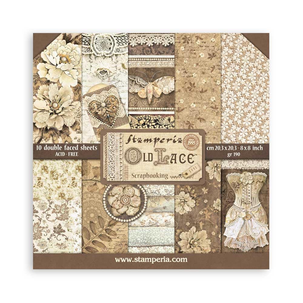 Stamperia - Scrapbook Paper Pad for Scrapbooking, Albums, Card Making, Bullet Journalling and More, Acid Free, Double-Sided, Perfect for Hobbies, Crafts, and Gifting (Old Lace) (20.3 x 20.3 cm)