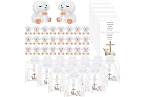 Wesiti 75pcs Christmas Religious Party Favors First Communion Gifts Include Mini Resin Lamb Figurine Prayer Card Organza Drawstring Storage Bag Lamb of God Decorations for Baptism Christian Church