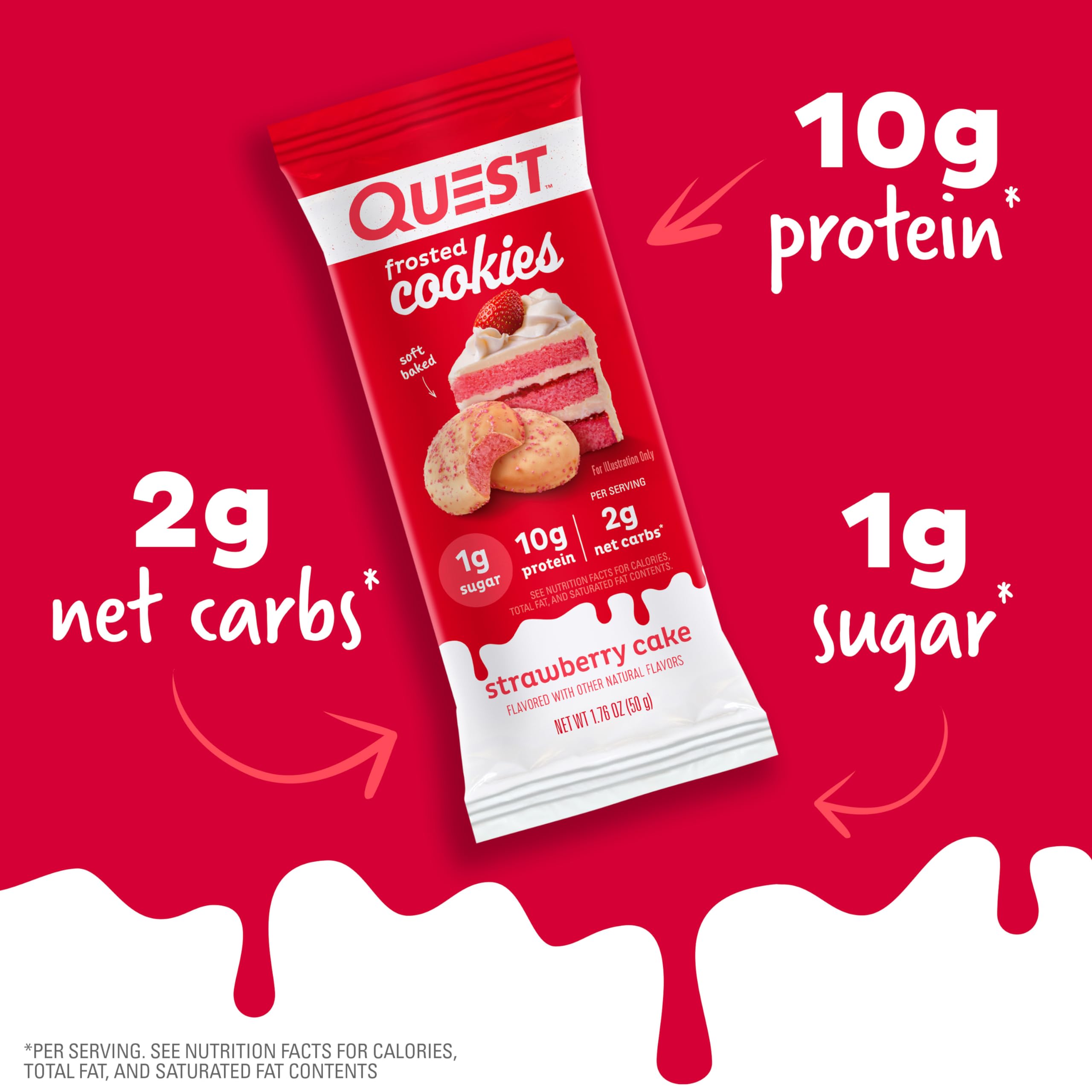 Quest Nutrition Frosted Cookies Twin Pack Bundle, Chocolate Cake 1g Sugar 11g Protein 2g Net Carbs and Strawberry Cake 1g Sugar 10g Protein 2g Net Carbs, Gluten Free, 16 Cookies Each