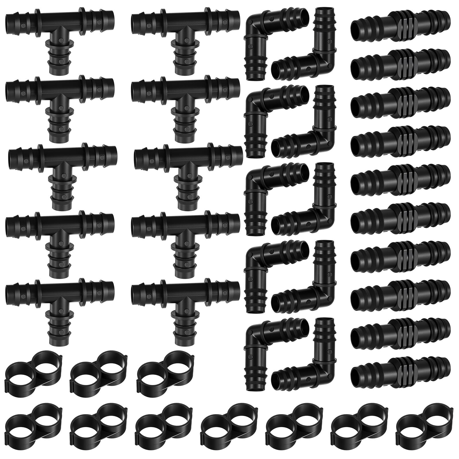 Photo 1 of 1/2" Barb Crimp Pex Fittings, 40 Pcs Pex Fittings Set, 10 Pcs Each Elbows 1/2" Tees Straight Couplings and Crimp Rings for Tube Connection