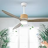 FookChak 60in Boho White Ceiling Fan Lights with Remote Control 3 Blade Hemp Rope Ceiling Fans with Light Coastal Weathered W