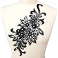 7.5x15 in 3D Colorful Flower Mesh Embroidered Rhinestone Lace Beaded Applique with Sequins DIY Lace Fabric Trim for Clothes Accessories Hardware (Black)
