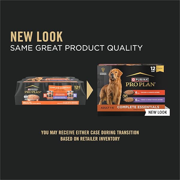 PURINA PRO PLAN WET DOG FOOD GRAIN FREE COMPLETE ESSENTIALS VARIETY PACK, CHICKEN AND CARROTS AND TURKEY AND SWEET POTATO ENTREES – (PACK OF 12) 13 OZ. CANS