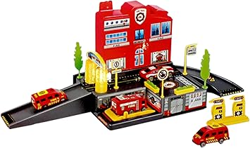 Toyshine Fire Brigade Track Set with 4 Cars and Accessories (Multicolour)