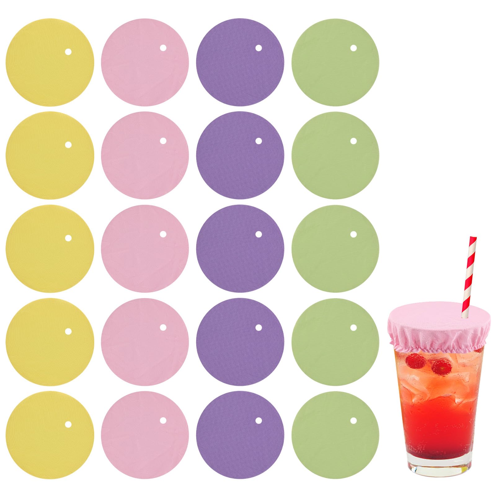 20pcs Drink Lids Scrunchies, Women's Anti Spike Drink Protectors with Straw Holes Drug-Proof Reusable Drink Lids Drink Cover for Nightclubs Party (Blue,Yellow,Pink,Green)