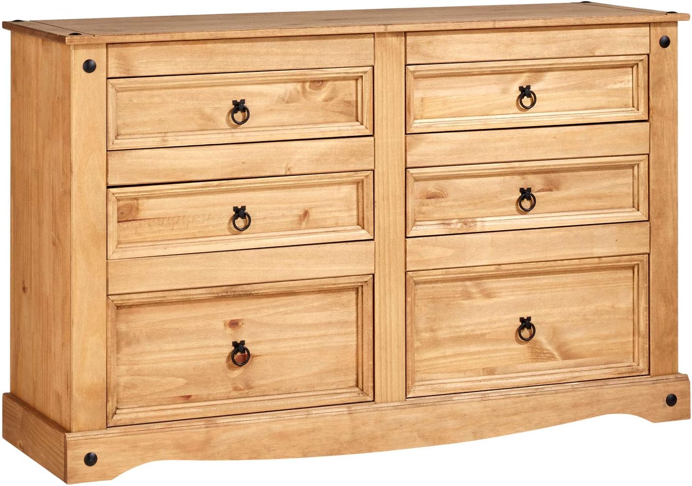 Home Source Industrial Style Solid Pine Bedroom Chest Of Drawers Storage Cabinet, 6 Drawers, 43D x 132W x 83H cm (6 Drawers) - Image 5