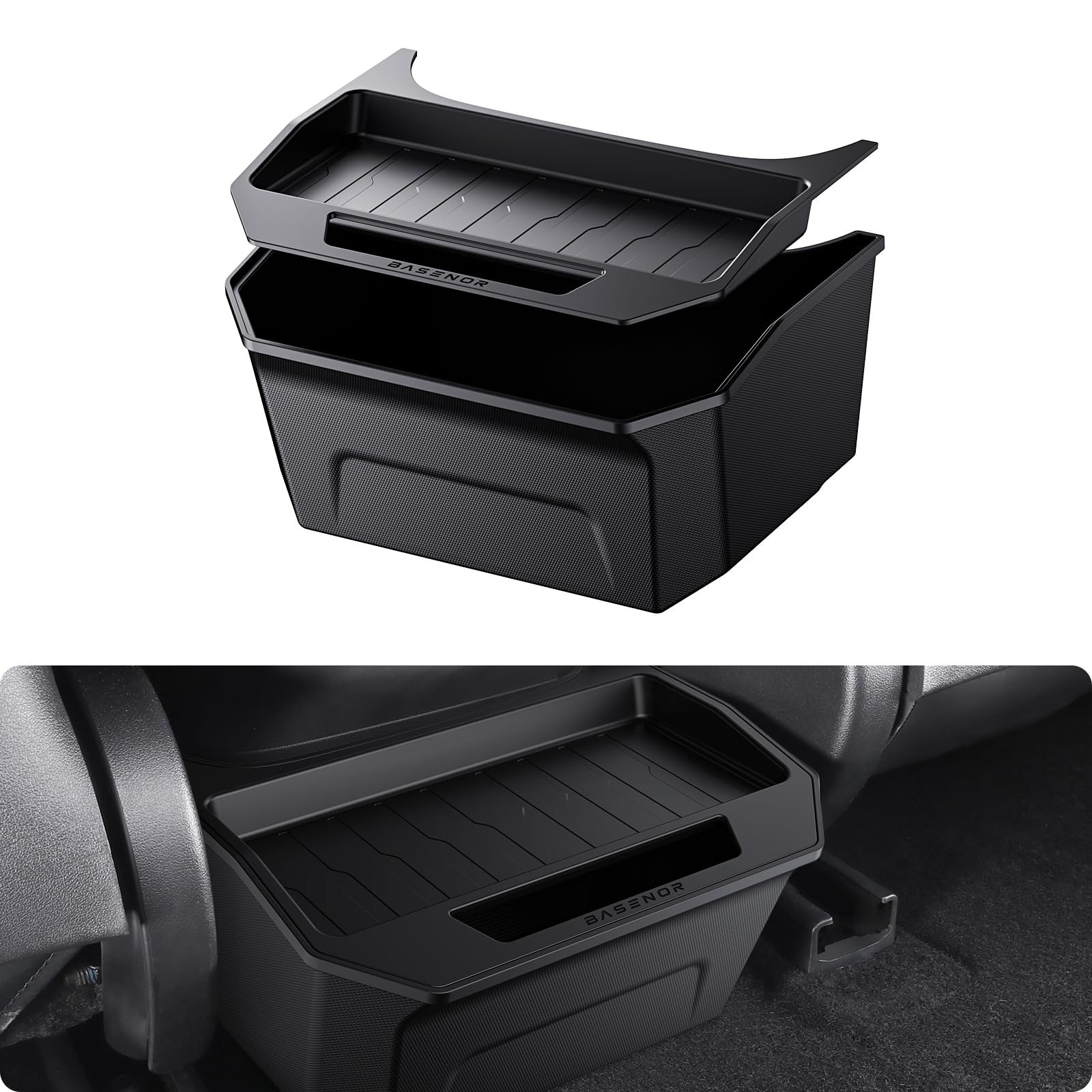 Photo 1 of BASENOR 2017-2023 Tesla Model 3 Trash Can, Rear Center Console Organizer Tray, Backseat Storage Box with Lid Cover for Model 3 Interior Accessories(Not Fit 2024 2025 Model 3)