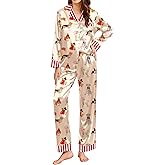 Ekouaer Silk Pajamas for Women Long Sleeve Satin Pajama Set Silky Pj Sets 2 Piece Button Down Loungewear Sleepwear