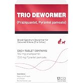 Broad-Spectrum Dewormer for Cats &amp; Dogs | Praziquantel + Pyrantel Pamoate | Controls Tapeworms, Roundworms &amp; Hookworms | 12 Flavored Tablets