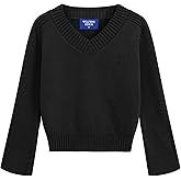 Aelfric Eden Cropped Sweater for Women V-Neck Flare Sleeve Crop Sweater Oversized Pullover Jumper Knit Tops
