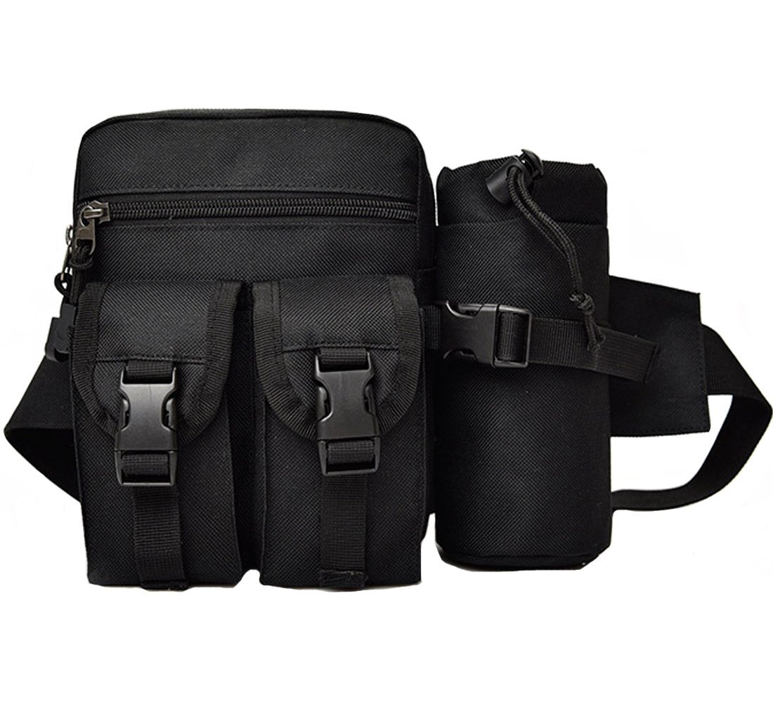 Rullar Hiking Waist Fanny Pack With Water Bottle Holder Tactical Drop Leg Bag Tackle Storage Bags & Wraps Running Waist Hip Belt Bag Motorcycle Bike Pouch Shoulder Bag Black