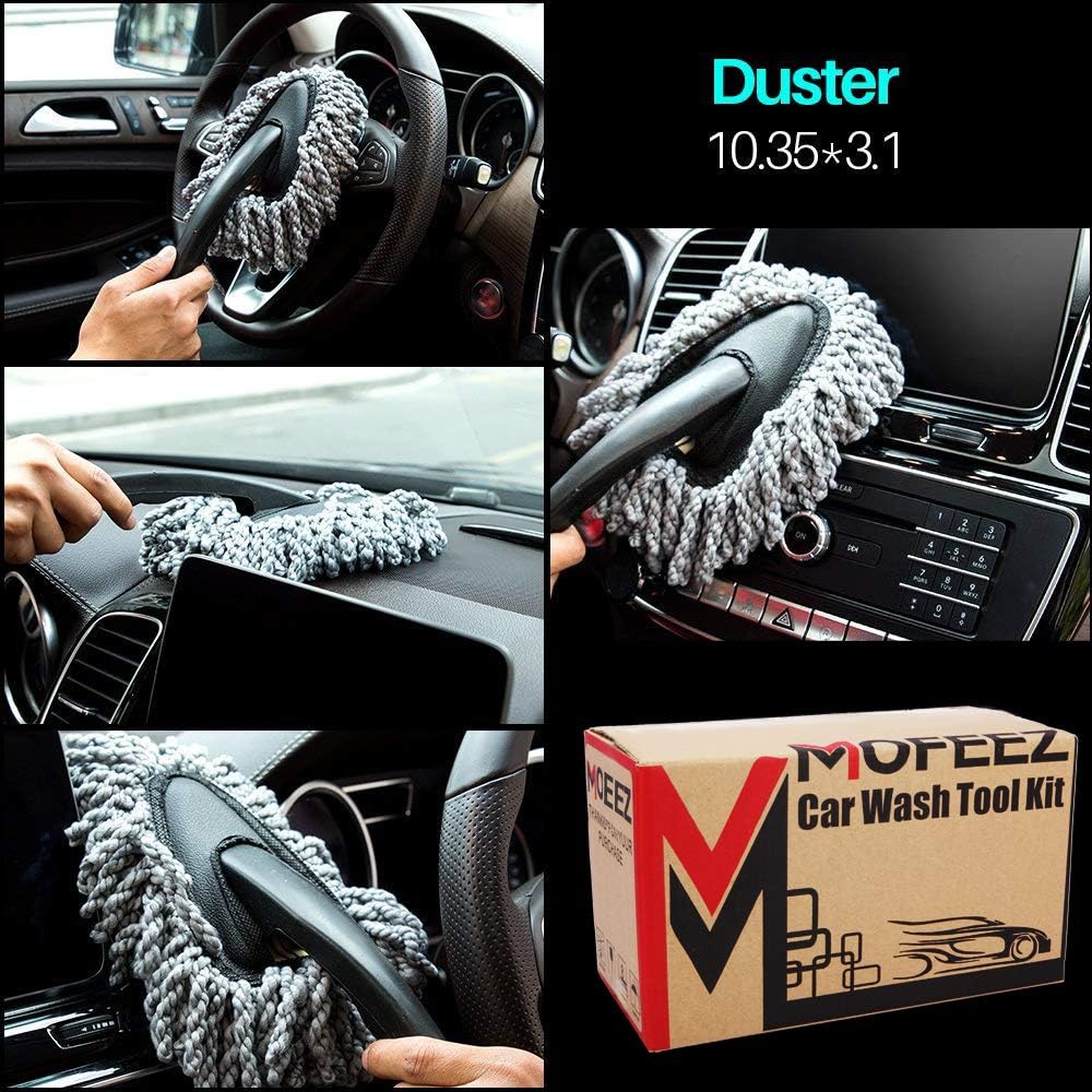 Mofeez 9pcs Car Cleaning Tools Kit with Blow Box Car Tire Brush Wash Mitt Sponge Wax Applicator Microfiber Cloths Window Water Blade Brush: Home & Kitchen