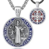 EUDORA 925 Sterling Silver St Benedict/St Michael/St Christopher/Archangel Raphael Gabriel Metatron/Virgin Mary/St Joseph/St Anthony Crucifix Pendant Bible Verse Prayer Necklace Jewelry for Men Women