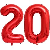 Red 20 Number Balloons,40 Inch 20 Balloons Foil Mylar Helium Big Red 20 Balloon Number for Birthday Party Anniversary Decorations