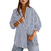 Cicy Bell Womens Oversized Striped Button Down Shirts Boyfriend Long Sleeve Collared Work Blouses