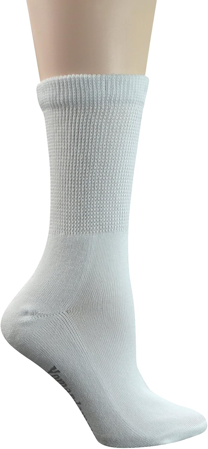 Yomandamor Women's 5 Pairs Non-Binding Cotton Crew Diabetic/Dress Socks with Seamless Toe and Cushion Sole: Clothing