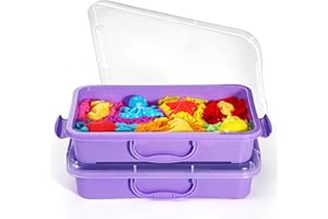SIKMCLE 2 Pcs Sand Tray Sensory Bin with Lid and Handle, Portable Sensory Sandbox Container for Kids, Plastic Activity Tray for Toddlers (Purple)