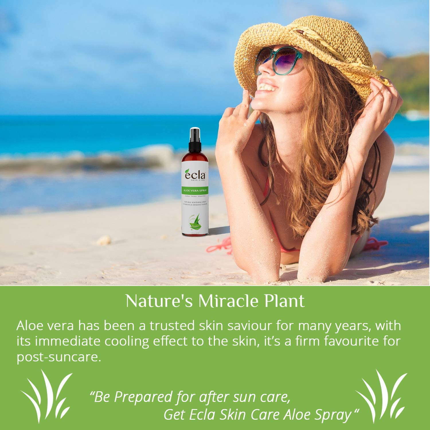 Aloe Vera Spray Mist for Face Body and Hair - Made in Canada with Organic Real Juice (Not Powder) and Seaweed 8 Oz - 240ml Natural Formula Toner to Moisturize and Rebalance Skin and Relieve Sunburns