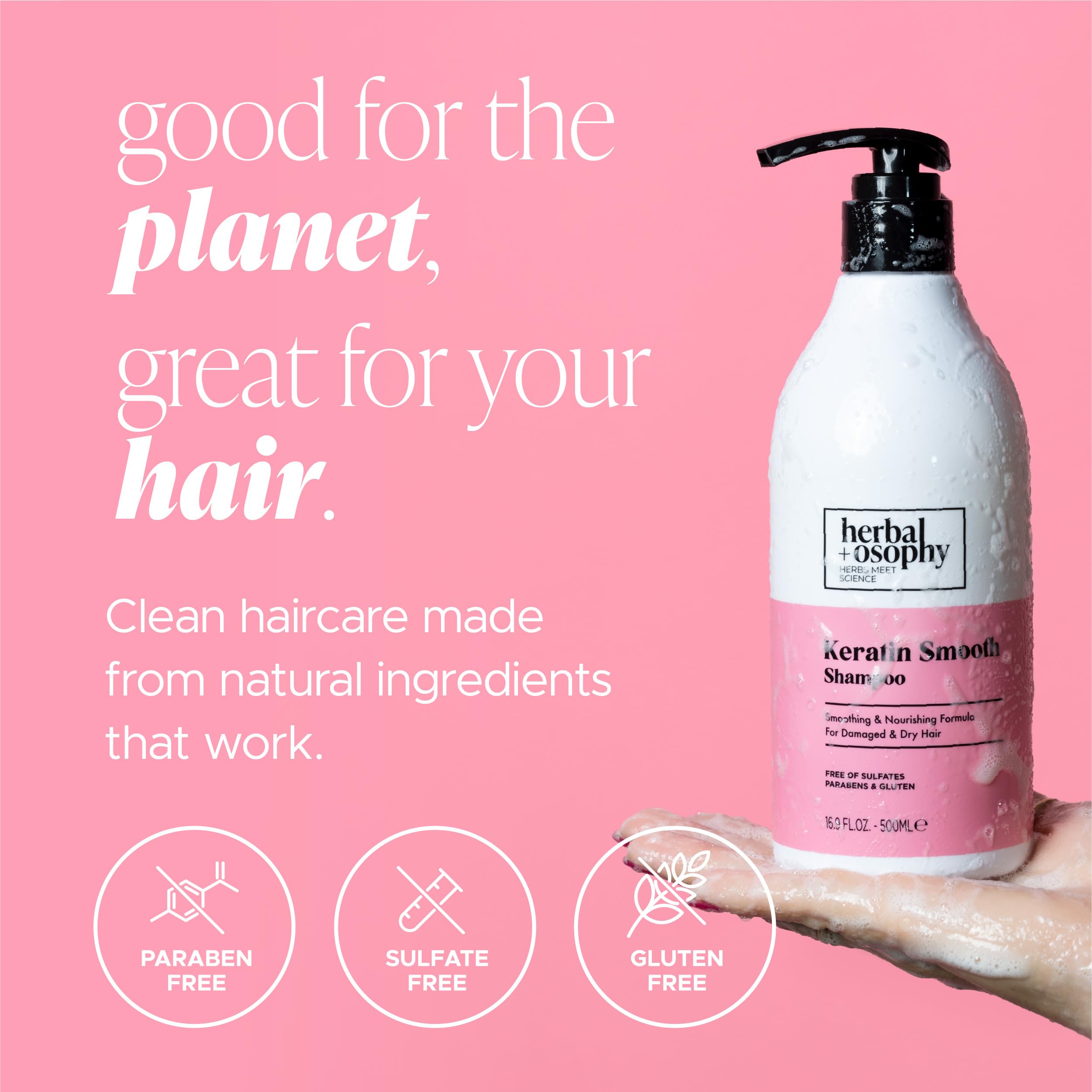 Herbalosophy Keratin Shampoo & Conditioner Set, Nourishing & Moisturizing Formula for Damaged & Dry Hair, Highly Hydrate & Repair for Color Treated Hair, Sulfate,Parabens & Gluten Free, 2 x 16.9 Fl Oz
