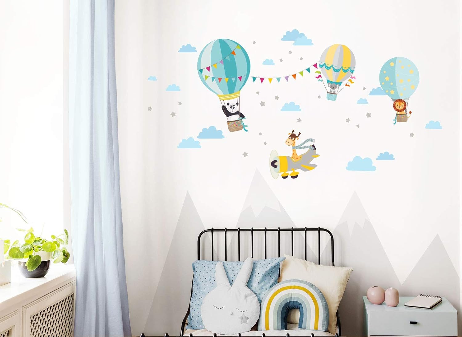 Bebe Et Puericulture Accessoires Et Decorations Estiloss Com Little Deco Dl337 Sticker Mural Pour Chambre Denfant Motif Animaux En Montgolfiere Et Girafe En Avion Taille S 73 X 37 Cm