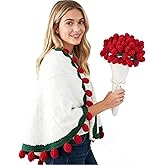 Acteb Finished Crochet Flower Bouquet Blanket Valentine Gifts, Handmade Knitted Rose Flower Throw Blankets, White Elephant Gift for Adults Teens Kids Funny Useful, 32 Inch