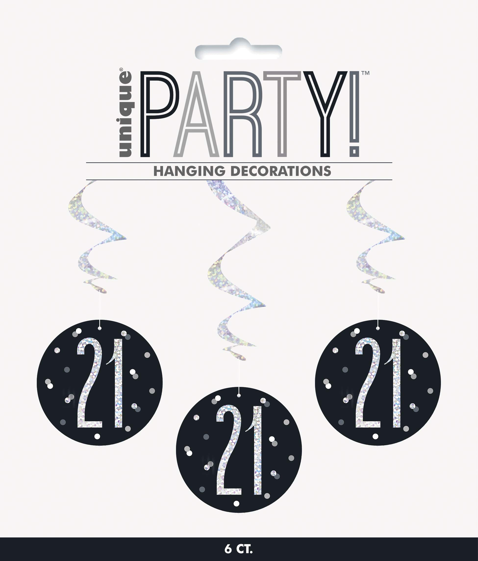 Prismatic 21st Birthday Swirl Hanging Decorations | 32" | Black | 6 Pcs.