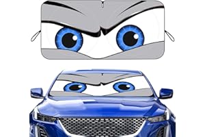 EYGEUFG Car Windshield Sun Shade, Funny Eyes Sun Visor, Wear-Resistant Black Tape, Foldable 59‘’x27.5‘’/63''x31.5''