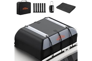 ACLONG 21 Cubic Feet Car Roof Bag 840D Waterproof Rooftop Cargo Carrier Bag for All Cars with/Without Racks Includes Anti-Slip Mat Storage Bag Combination Lock 6 Door Hooks