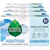 Seventh Generation Dryer Sheets, Free &amp; Clear, 80 Count | Biobased formula softens fabric; made for sensitive skin; 0% fragrances; safer for your family; toss directly in dryer