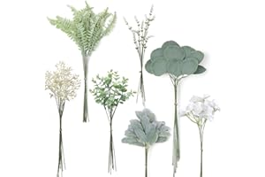 YXZZWL Artificial Greenery Stems Box Set,75 Pcs with 7 Kinds of Faux Greenery Branches Fake Eucalyptus for Wedding DIY Bouquets Floral Arrangement Table Centerpieces (Dusty Green & Beige)