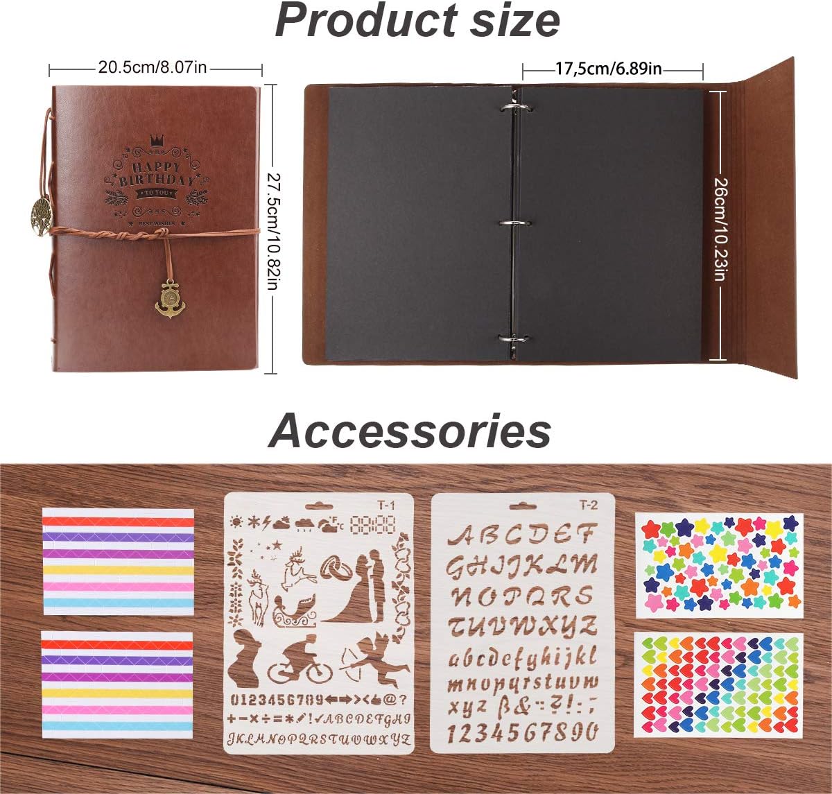 ThxMadam Vintage Leather Scrapbook Photo Album Refillable DIY Memories Book with 60 Black Pages Gift for Birthday Mum Dad Son Daughter Girl Boy Friend - Image 3