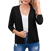 Bettysays Women's 3/4 Sleeve Open Front Cropped Cardigan Sweater Elegant Shrugs for Women