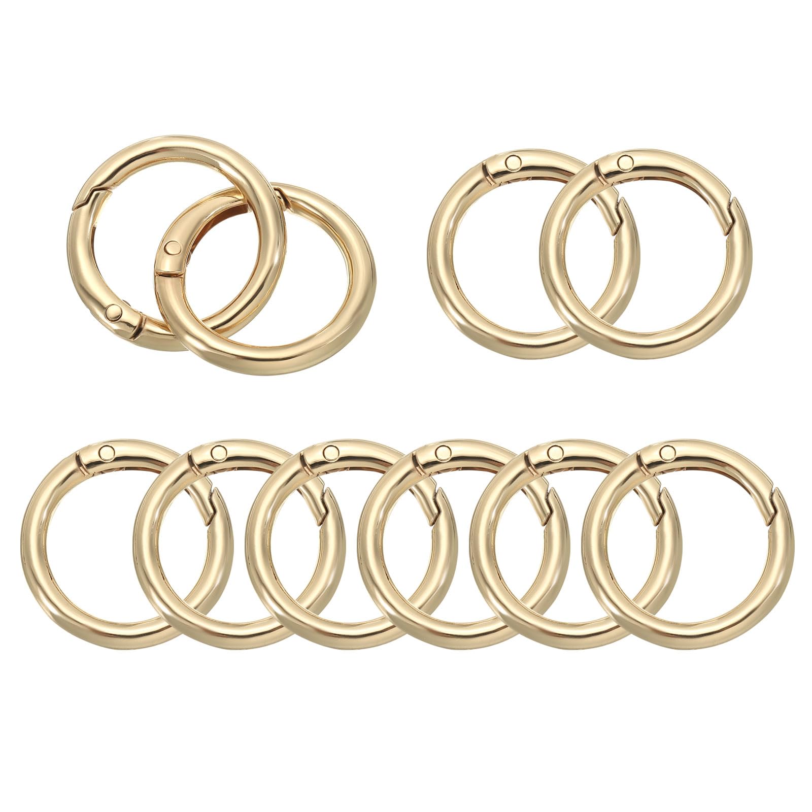 PATIKIL 25mm OD Spring O Rings, 10 Pack Metal Round Clasp Clip Trigger Snap Spring Keyrings Hook Buckle for Purse Handbag Craft Making, Gold Tone