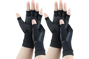 GORBGLE 2 Pairs Copper Arthritis Gloves for Carpal Tunnel Pain Relief, Compression Gloves to Alleviate Hand Pain, Swelling, Fingerless Computer Typing Gloves for Rheumatoid, Tendonitis Women & Men (Large)