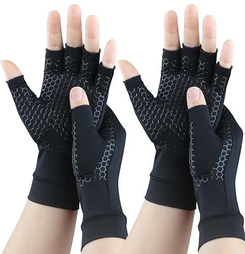 thumbnail image 2 of 2-Pairs Copper Compression Gloves For Arthritis Pain Relief - Full Finger Support For Men & Women 2 of 11