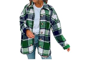 LEHOZIHEQ Plaid Shirts for Women Flannel Shacket Jacket Long Sleeve Lapel Button Down Shirts Coats Blouse Tops with Pocket