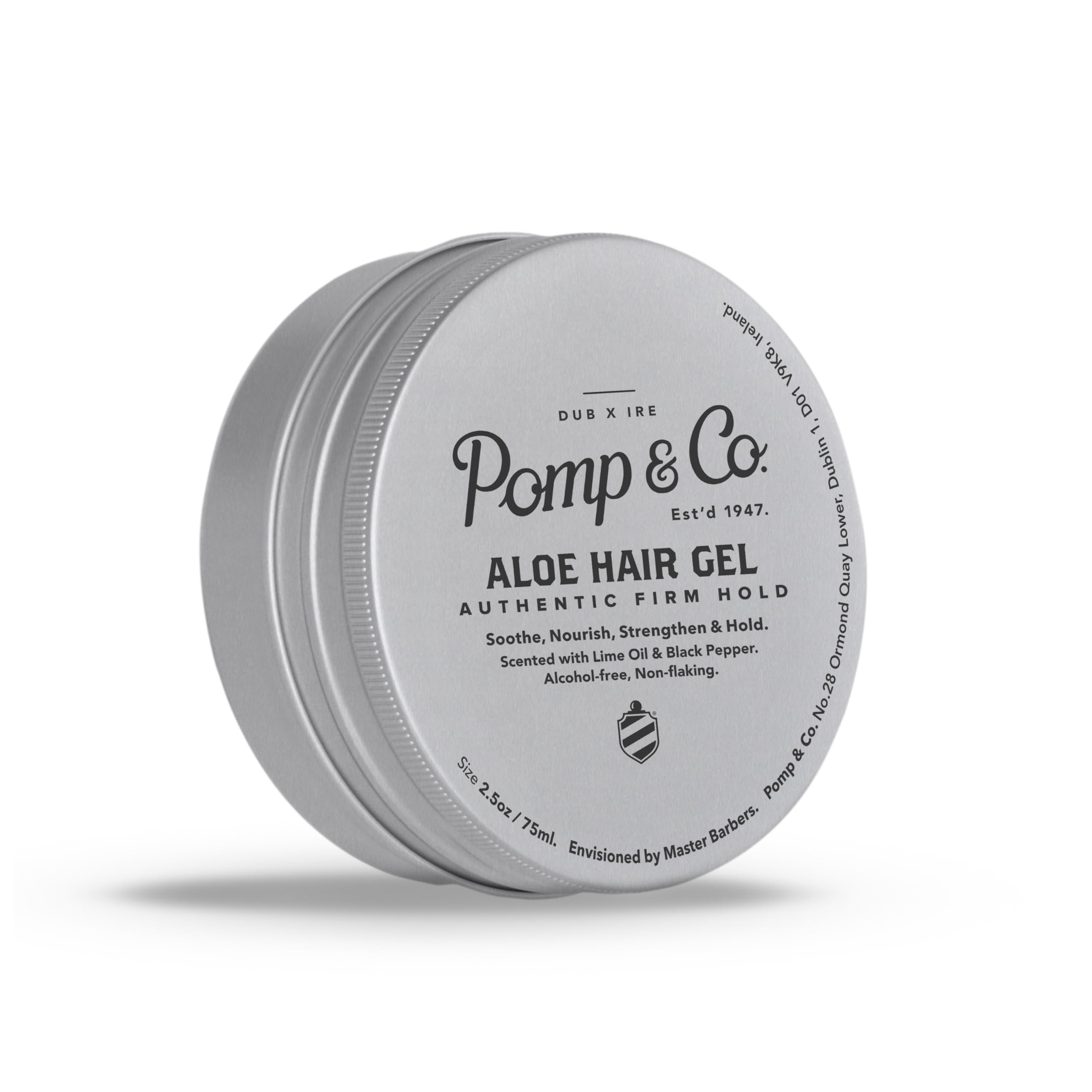 Pomp & Co Aloe Vera Firm Hold Gel for Men, Strong Styling Gel with Aloe Vera to Nourish Hair, Lime Oil & Black Pepper Scent, Long-Lasting Hold and Shine, 75ml
