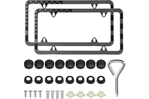 PBPAO American Flag License Plate Frames, 2 Pack Black Patriotic USA Car Plate Frame, Aluminum License Plate Holder with Free Screws Fasteners Caps and Tool