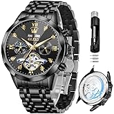 OLEVS Skeleton Men Watches Automatic Business Luxury Diamond Self Winding Watch for Men Stainless Steel Calendar Wrist Watch