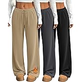 Yearntown 3 Pack Women's Fleece Lined Sweatpants Wide Leg Lounge Thermal Pants Baggy Drawstring Warm Joggers with Pockets