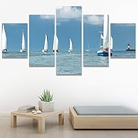 SIGNWIN 5 Panel Canvas Wall Art Modern Art Boat Expressive Multicolor Nautical Photography Transportation for Home Decorations Ready to Hang - 60