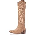 IUV Cowboy Boots For Women Knee High Western Cowgirl Boots Snip Toe Side Zipper Chunky Heel
