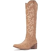 IUV Cowboy Boots For Women Knee High Western Cowgirl Boots Snip Toe Side Zipper Chunky Heel