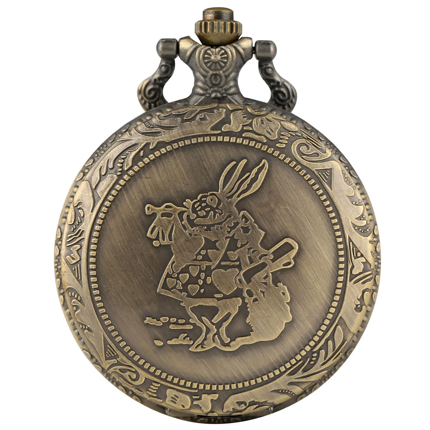 CokinkiDs Alice in The Wonderland Themed Bronze Quartz Pocket Watch Girl Women Sweater Necklace Chain Clock with Drink Me Rabbit Accessory