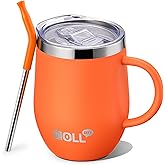 Mollcity Kids Tumbler with Handle 12 oz Insulated Cup with Leak Proof Lids and Straws-Reusable Stainless Steel Vacuum Tumbler with Silicone Pad, BPA Free (Orange)