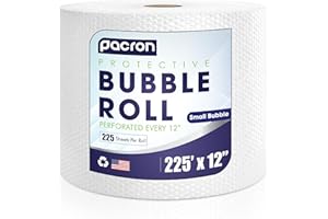 PACRON Protective Bubble Roll Wrap - 225FT x 12IN Clear, 3/16" Dense Small Bubble Cushioning for Fragile Items, Dish Packing & Packaging Supplies Shipping & Storage - Perforated Every 12IN