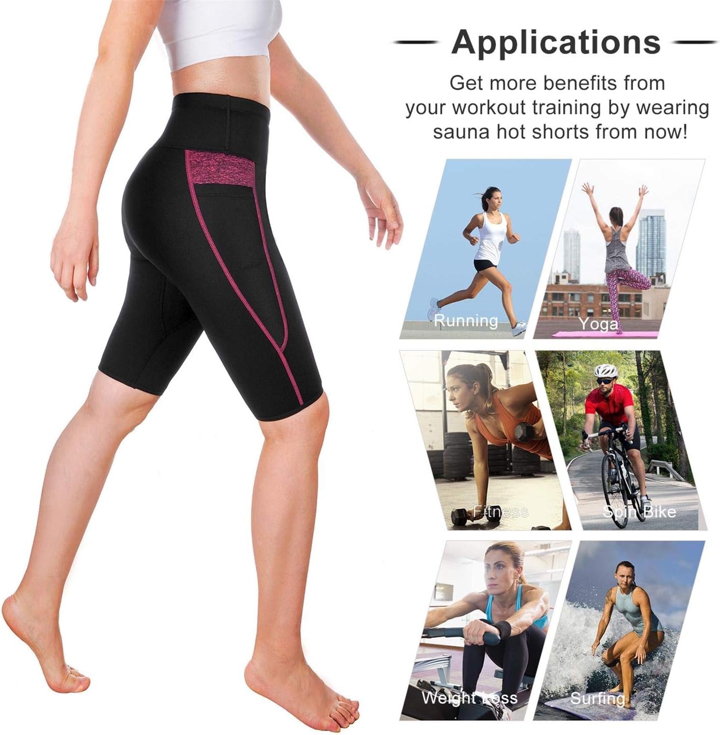 TrainingGirl High Waist Sauna Sweat Shorts Weight Loss Workout Pants with Pocket for Women Running Gym Yoga Exercise : Clothing